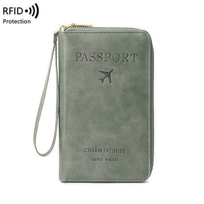 Multifunctional Blocking Travel Wallet, Passport Holder, Ticket Organizer, Credit Card Zipper Pouch with Wrist Strap