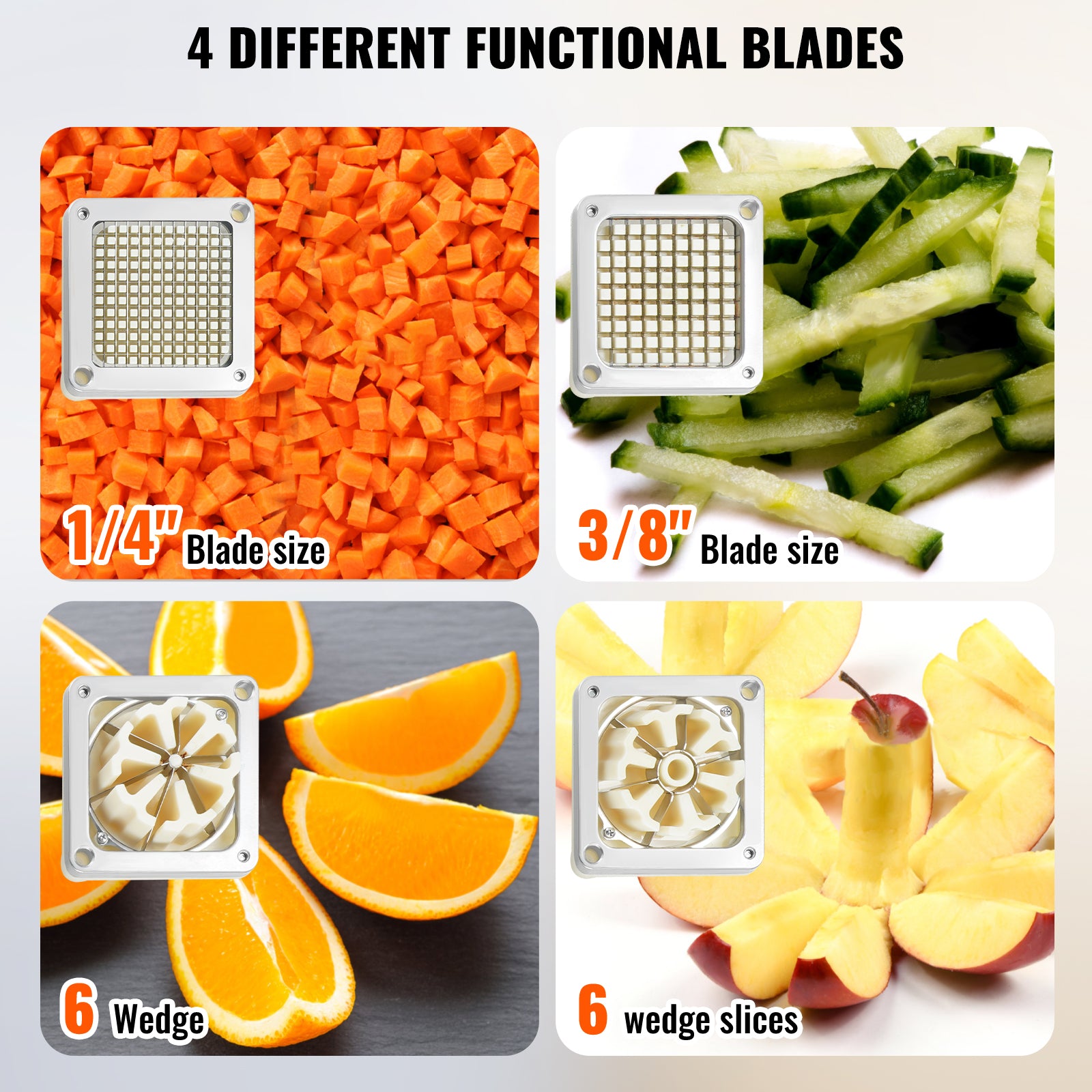 Commercial French Fry Cutter with 4 Replacement Blades, Lemon Potato Cutter for French Fries with Extended Handle