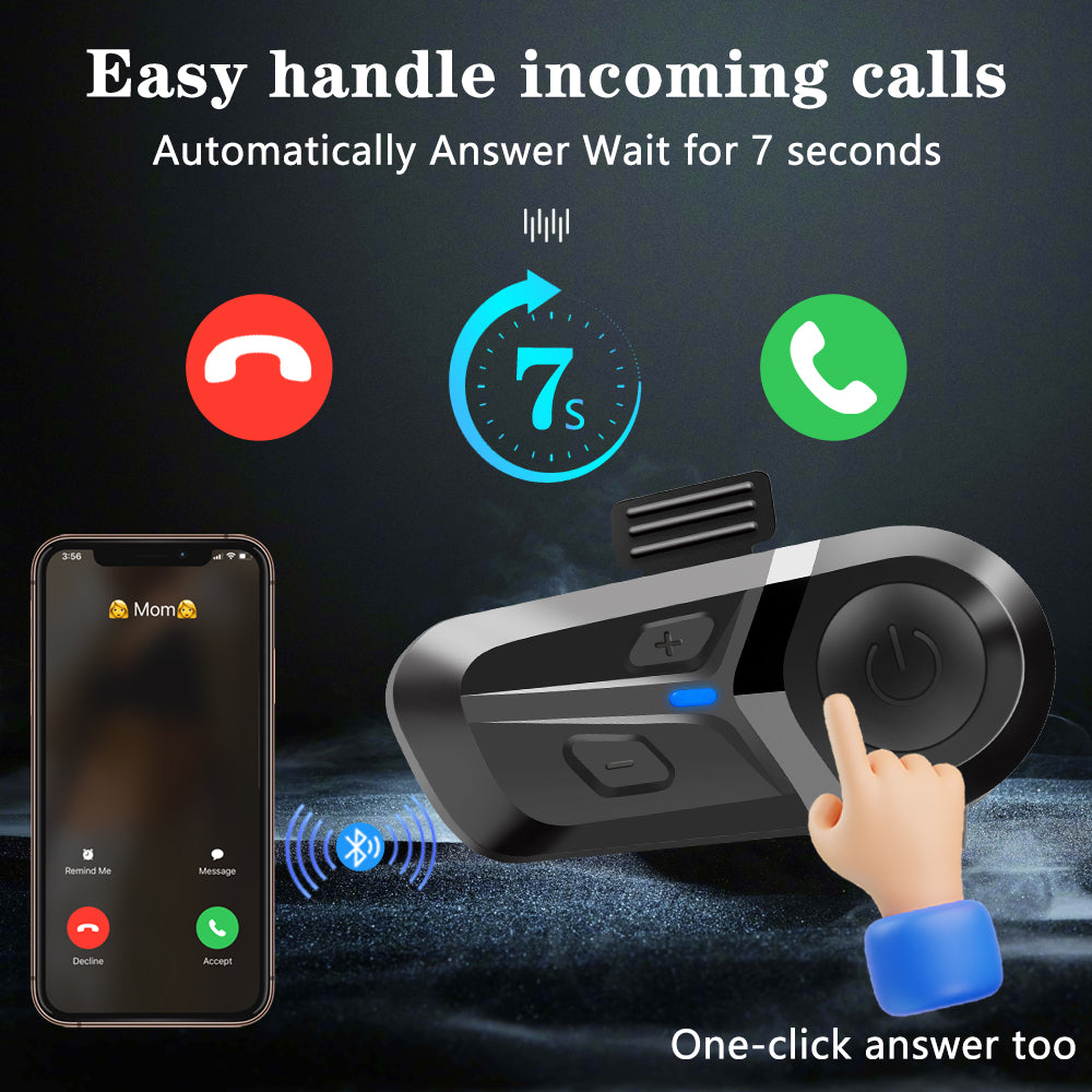 Bluetooth 5.3 Wireless Motorcycle Helmet Headset Waterproof Hands-Free Call Music Earphone for Riding, Phone, GPS