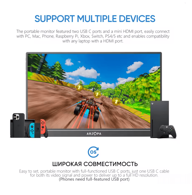 ARZOPA 156 Inch 1080P Portable Monitor With USB C And HDMI For Laptop Phone Xbox And Switch 4