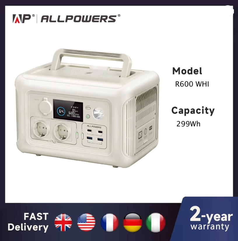 ALLPOWERS R600 Portable Power Station with 600W AC Output and 299Wh LiFePO4 Battery for Camping, RV, and Emergency Backu