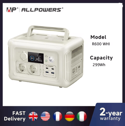 ALLPOWERS R600 Portable Power Station with 600W AC Output and 299Wh LiFePO4 Battery for Camping, RV, and Emergency Backu