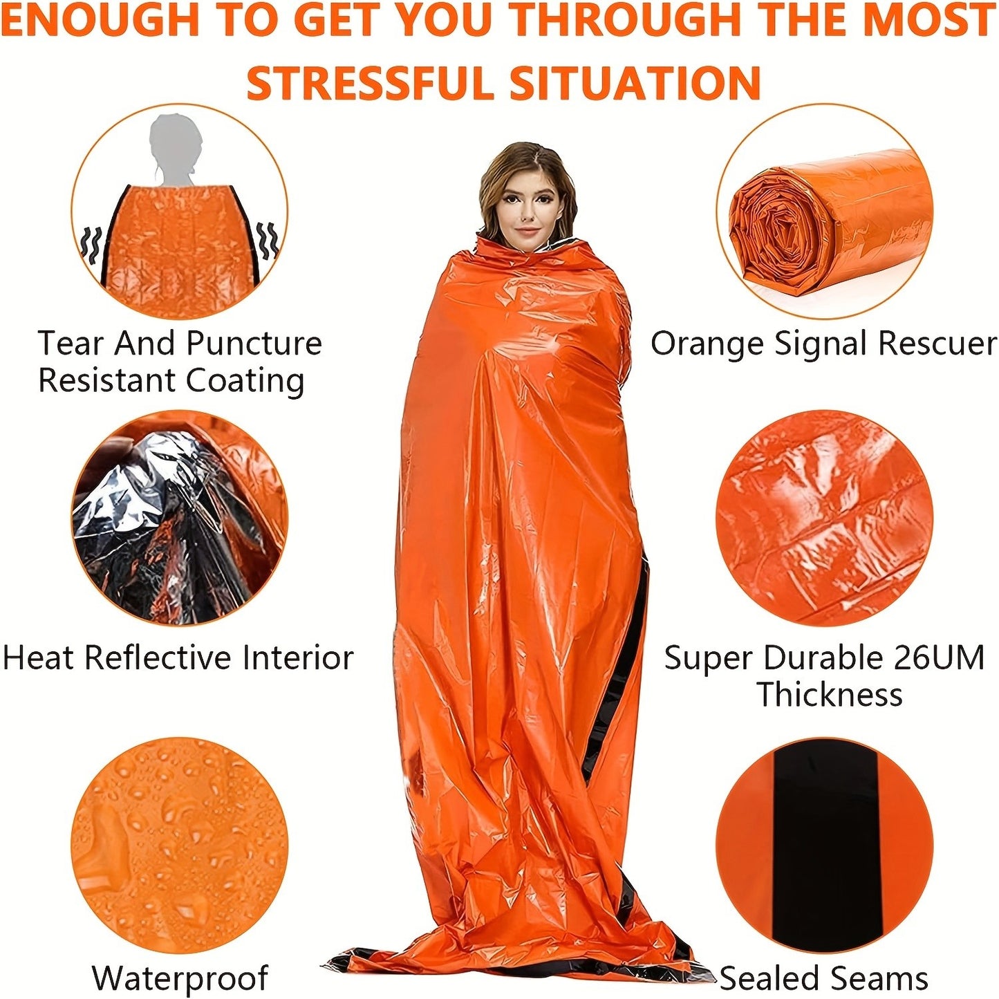 Portable Waterproof Emergency Survival Sleeping Bag, Outdoor EDC Thermal Sack, First Aid Rescue Kit Mylar Blanket
