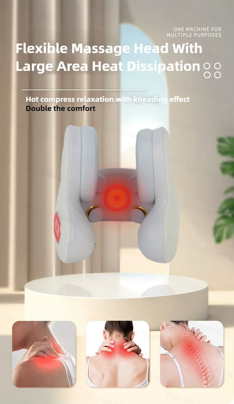 Wireless Neck Massager with Red Light Hot Compress, Massager Sleep Noise Reduction U-Shaped Neck Pillow Massager