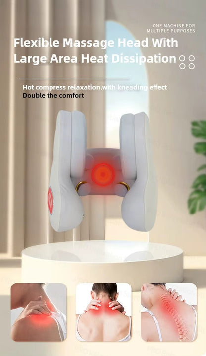 Wireless Neck Massager with Red Light Hot Compress, Massager Sleep Noise Reduction U-Shaped Neck Pillow Massager