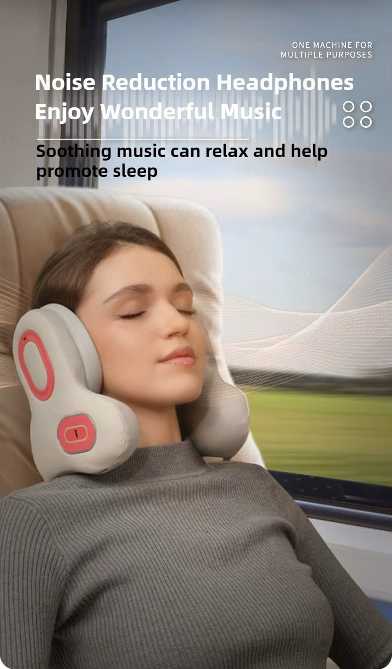 Wireless Neck Massager with Red Light Hot Compress, Massager Sleep Noise Reduction U-Shaped Neck Pillow Massager