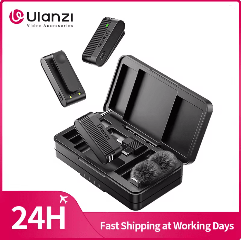 Ulanzi A100 Wireless Lavalier Microphone with Real Time Monitoring for iPhone and Camera Recording