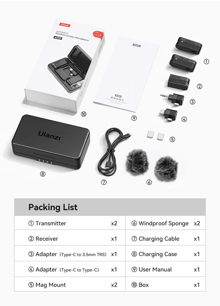 Ulanzi A100 Wireless Lavalier Microphone With Real Time Monitoring For IPhone And Camera Recording 4