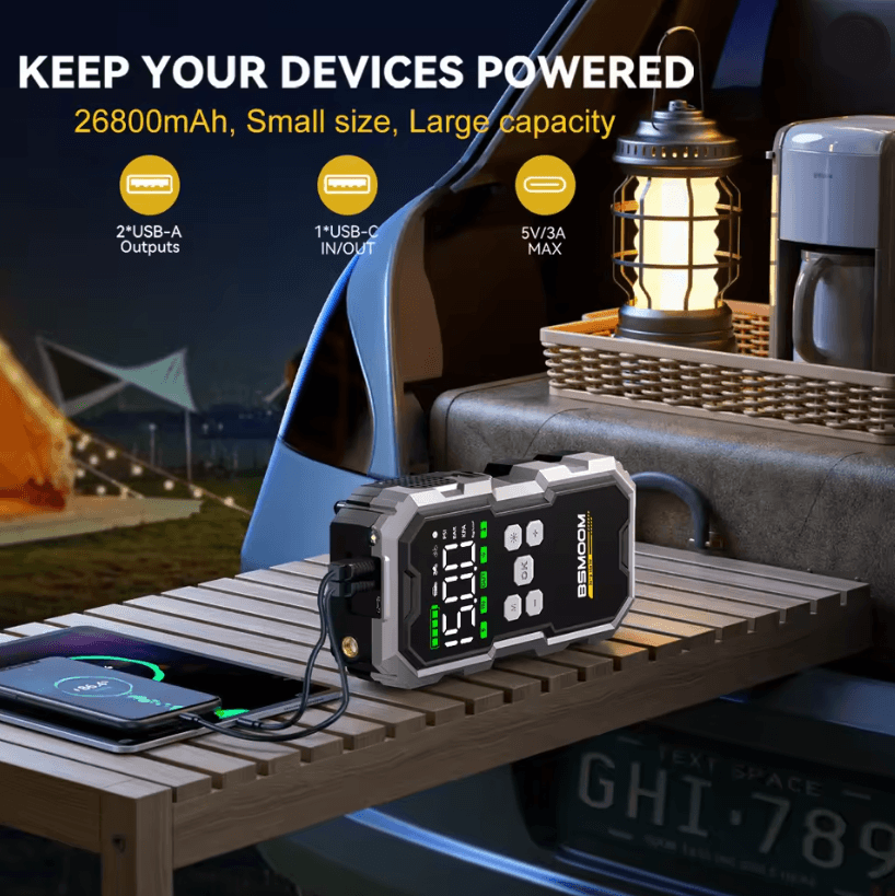 Portable Car Jump Starter With 150PSI Air Compressor And 7000A Peak Battery Booster Power Bank 2