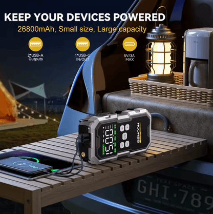 Portable Car Jump Starter With 150PSI Air Compressor And 7000A Peak Battery Booster Power Bank 2