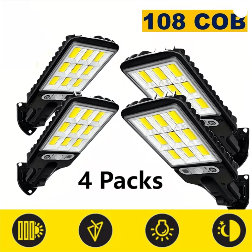 Outdoor Solar Street Lights with Motion Sensor and Remote Control, 108 LED Wall Lights for Garden, Driveway, or Fence Li
