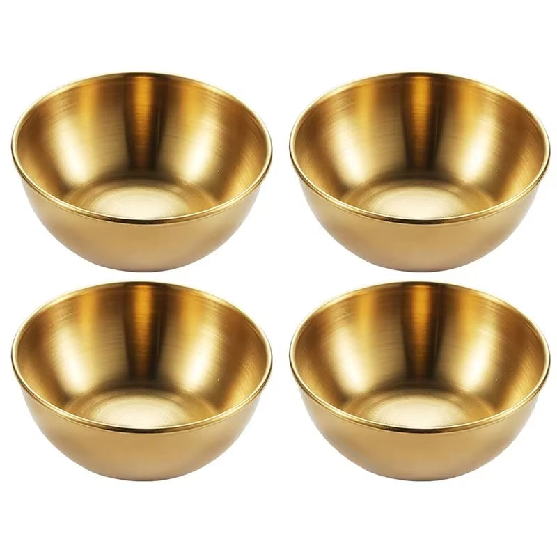 Stainless Steel Golden Appetizer & Seasoning Dishes, Serving Tray Set, Spice Plates, Sauce Bowls for Kitchen Tableware