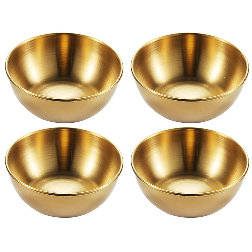 Stainless Steel Golden Appetizer & Seasoning Dishes, Serving Tray Set, Spice Plates, Sauce Bowls for Kitchen Tableware