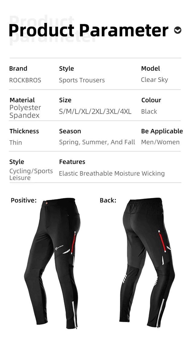 ROCKBROS Lightweight Breathable Cycling Pants For Men And Women With High Elasticity And Reflective 2