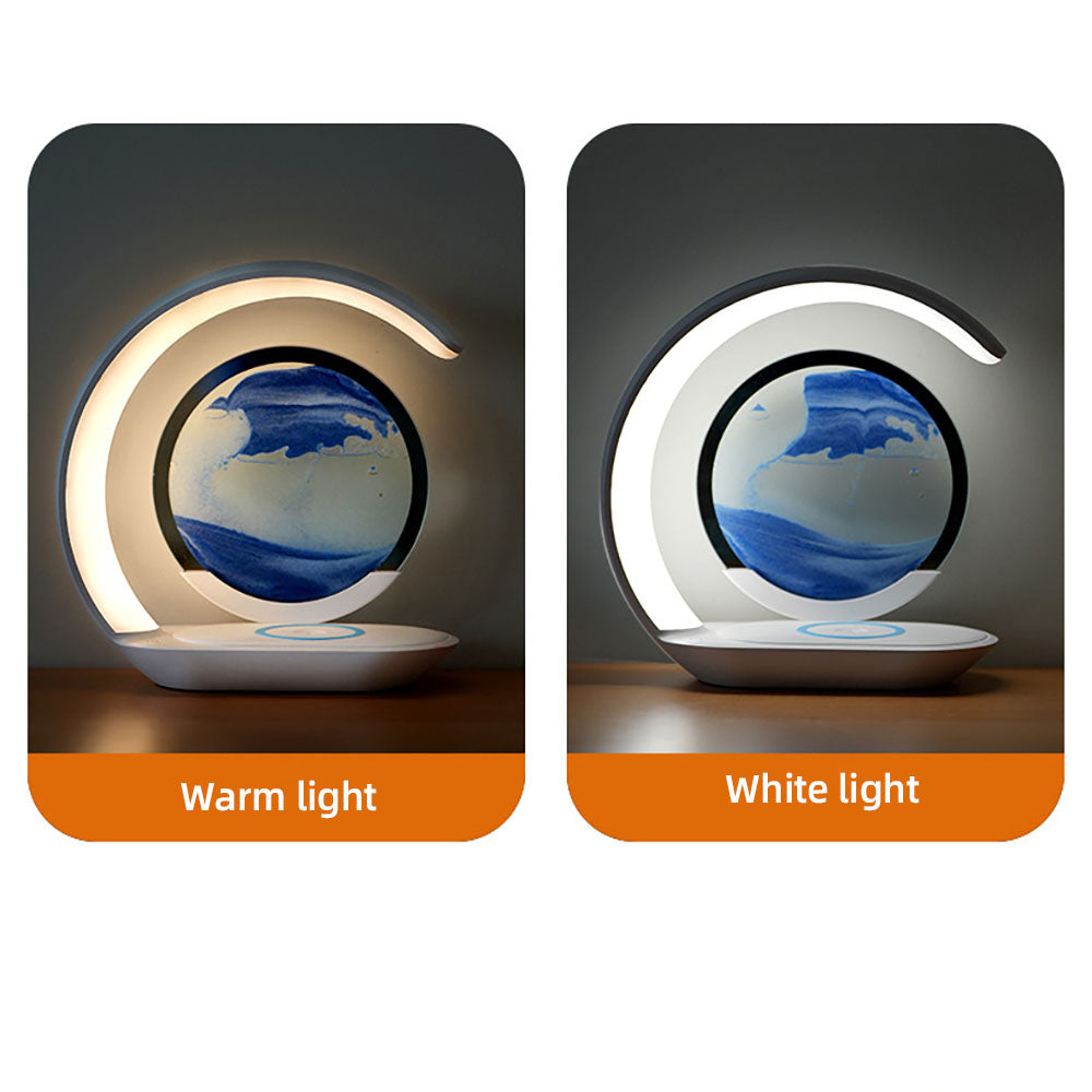 Quicksand Table Lamp Wireless Charging Desk Lamp, 3D Hourglass Sand Painting Ornaments Night Light for Office Room Decor