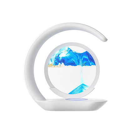 Quicksand Table Lamp Wireless Charging Desk Lamp, 3D Hourglass Sand Painting Ornaments Night Light for Office Room Decor