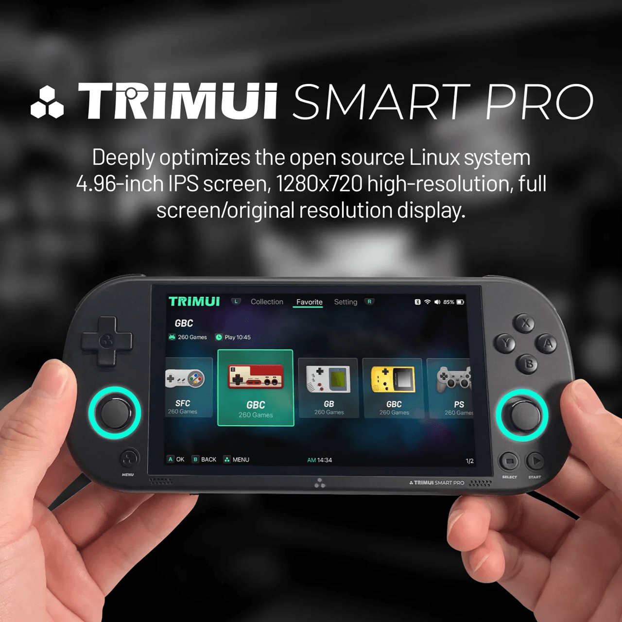 Trimui Smart Pro Retro Handheld Game Console with 4.96 Inch IPS Screen and RGB Lighting