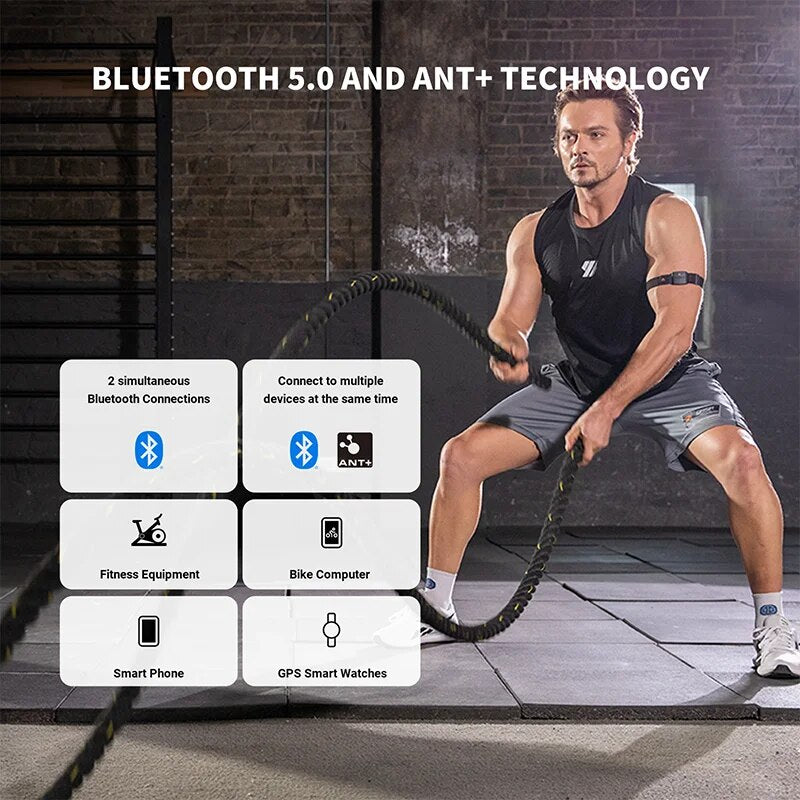 Armband Heart Rate Monitor with HR Zones & Calories, Bluetooth 5.0 ANT+ HRM Sensor for Cycling, Peloton, Zwift, Wahoo