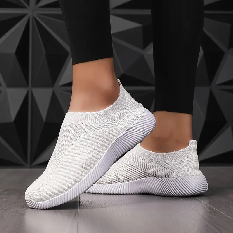 Women Solid Color Mesh Sneakers, Lightweight Woven Breathable Low Top Sports Running Shoes for Walking & Outdoor