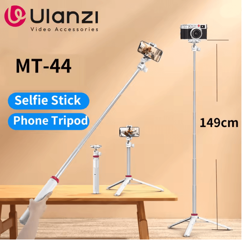 Ulanzi MT44 Extendable Selfie Stick Tripod with Phone Clamp for iPhone, Android, and Cameras