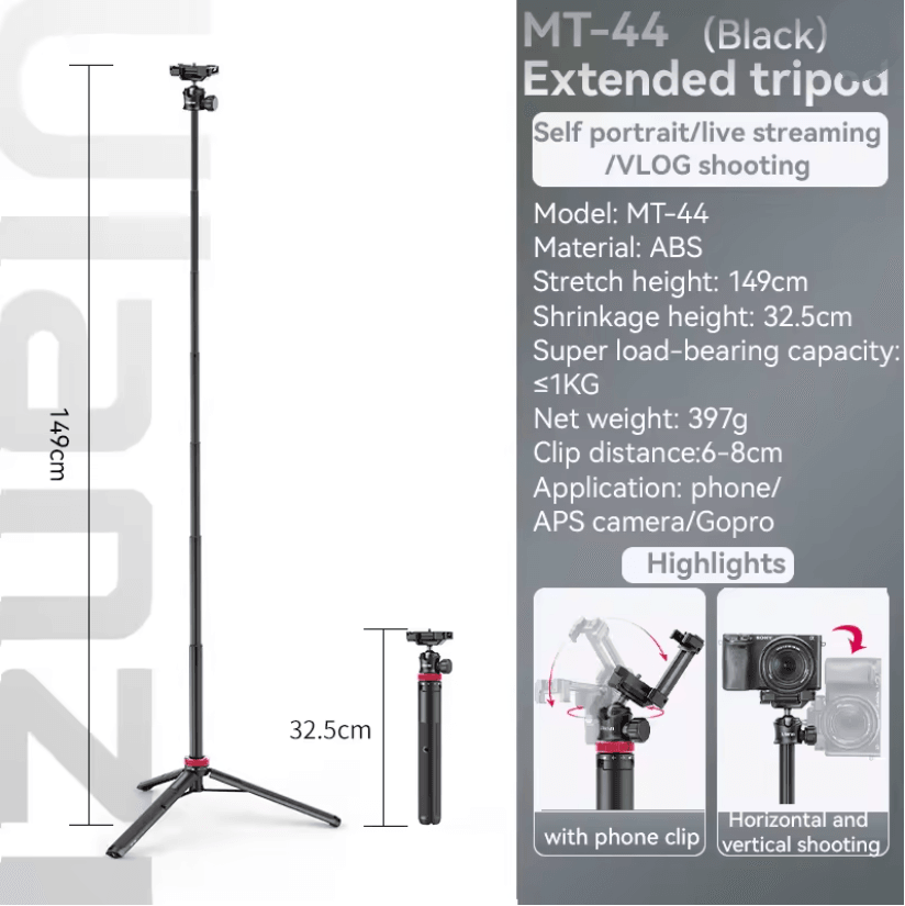 Ulanzi MT44 Extendable Selfie Stick Tripod With Phone Clamp For IPhone Android And Cameras 2