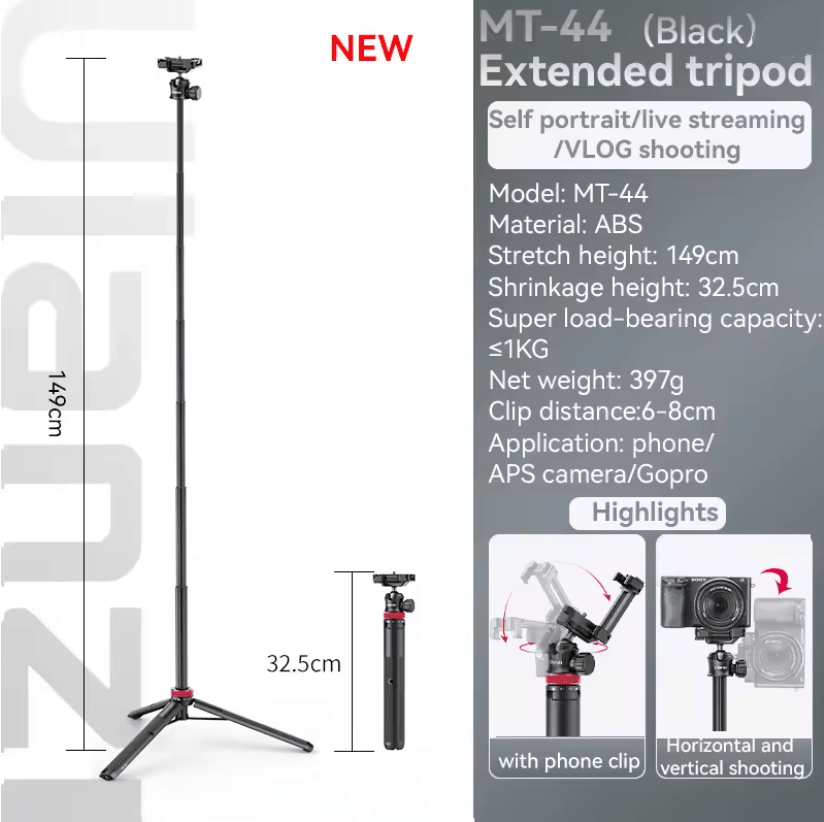 Ulanzi MT44 Extendable Selfie Stick Tripod With Phone Clamp For IPhone Android And Cameras 3