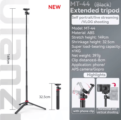 Ulanzi MT44 Extendable Selfie Stick Tripod With Phone Clamp For IPhone Android And Cameras 3