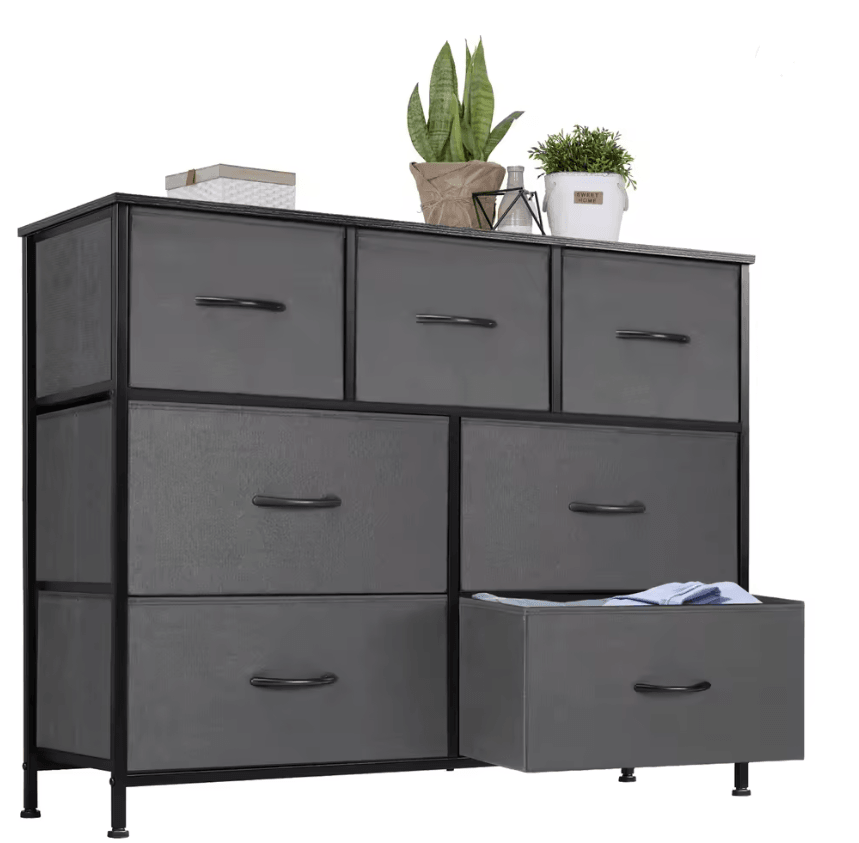 JHK 7 Drawer Fabric Dresser For Bedroom And Closet Organization With Metal Frame And Wooden Top 7