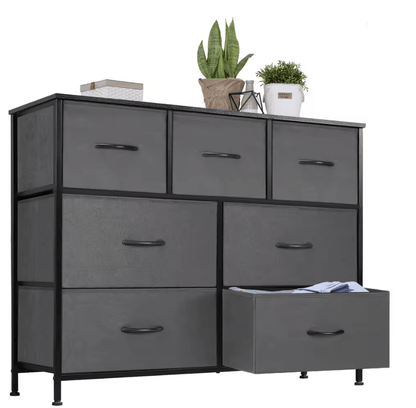 JHK 7 Drawer Fabric Dresser For Bedroom And Closet Organization With Metal Frame And Wooden Top 7