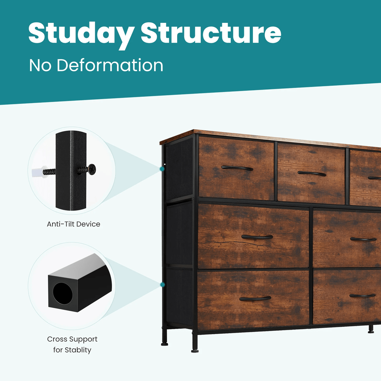 JHK 7 Drawer Fabric Dresser For Bedroom And Closet Organization With Metal Frame And Wooden Top 1