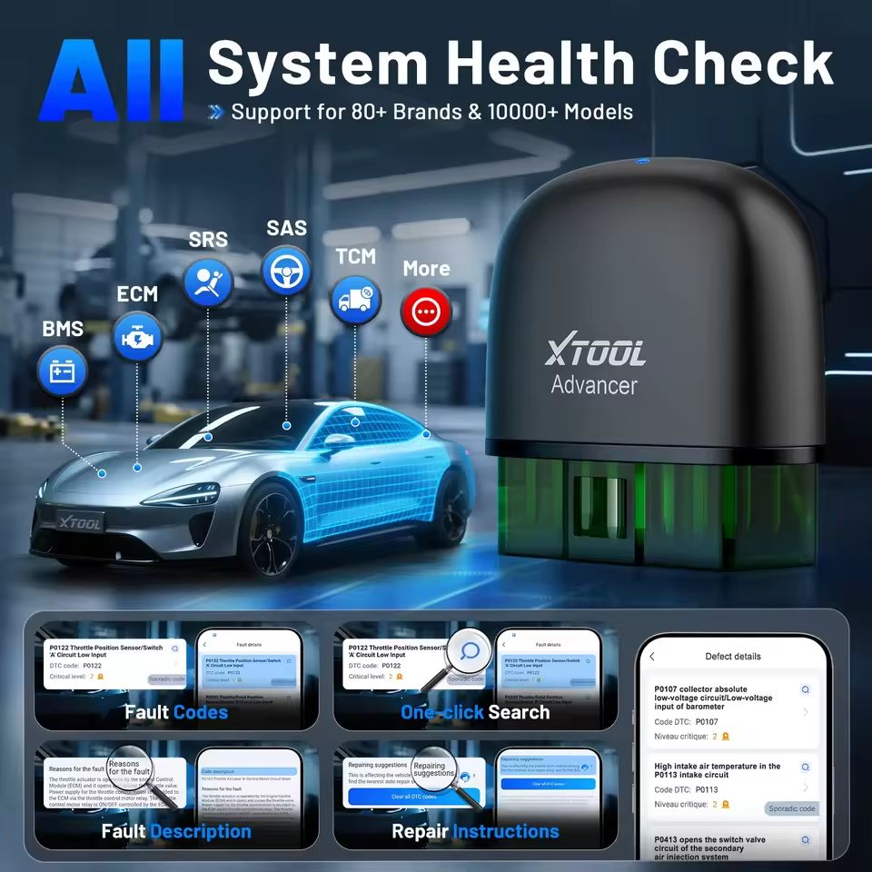 XTOOL Advancer AD20 Pro Bluetooth OBD2 Scanner  FullSystem Diagnostic Tool With Oil Reset  Battery  4