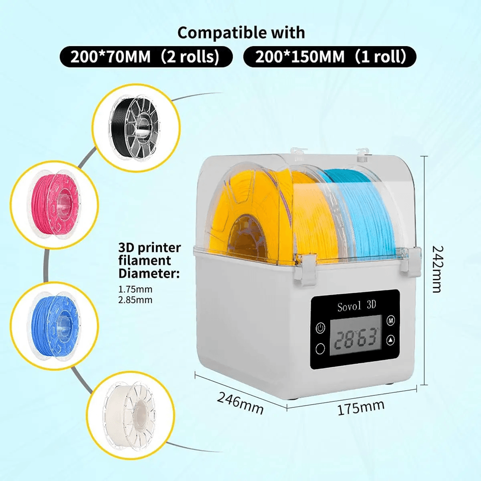Sovol Dual 3D Filament Dryer Box With Spool Holder Moisture Protection For PLA ABS PETG TPU 1