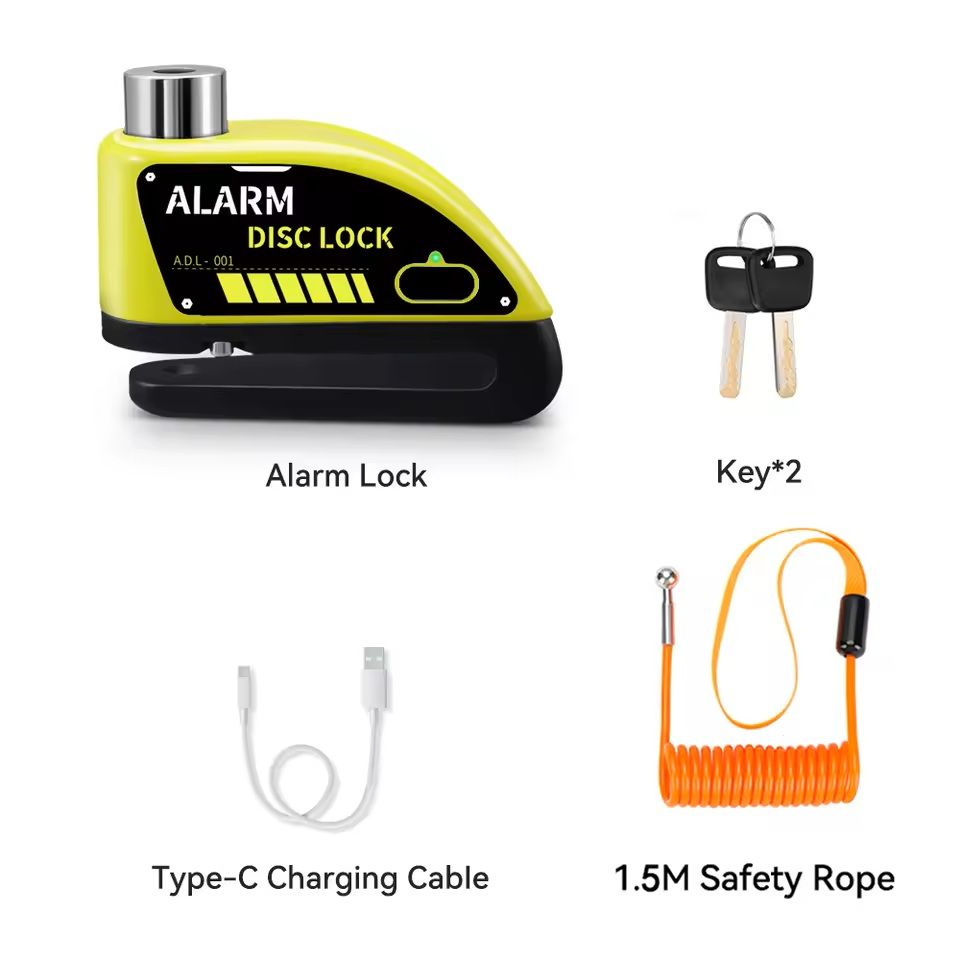 Motorcycle Alarm Disc Brake Lock 120dB Anti Theft Padlock 12