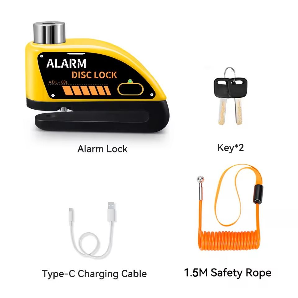 Motorcycle Alarm Disc Brake Lock 120dB Anti Theft Padlock 15