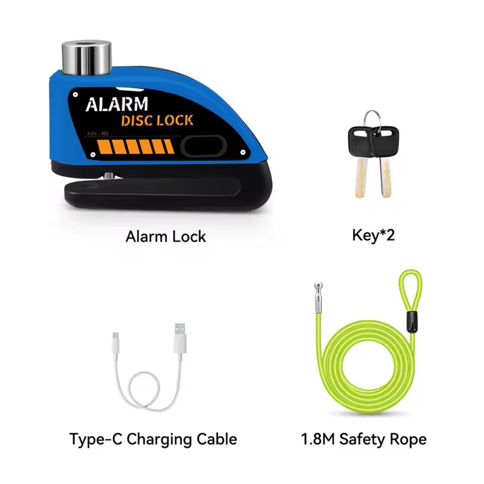 Motorcycle Alarm Disc Brake Lock 120dB Anti Theft Padlock 18