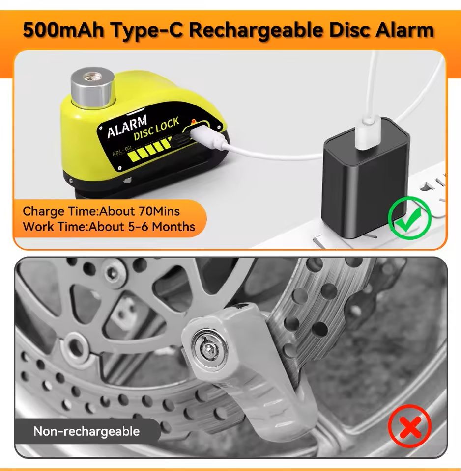 Motorcycle Alarm Disc Brake Lock 120dB Anti Theft Padlock 1