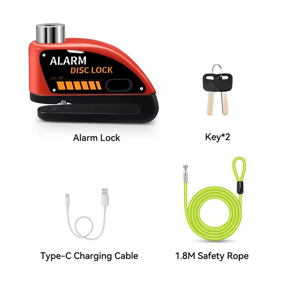 Motorcycle Alarm Disc Brake Lock 120dB Anti Theft Padlock 19
