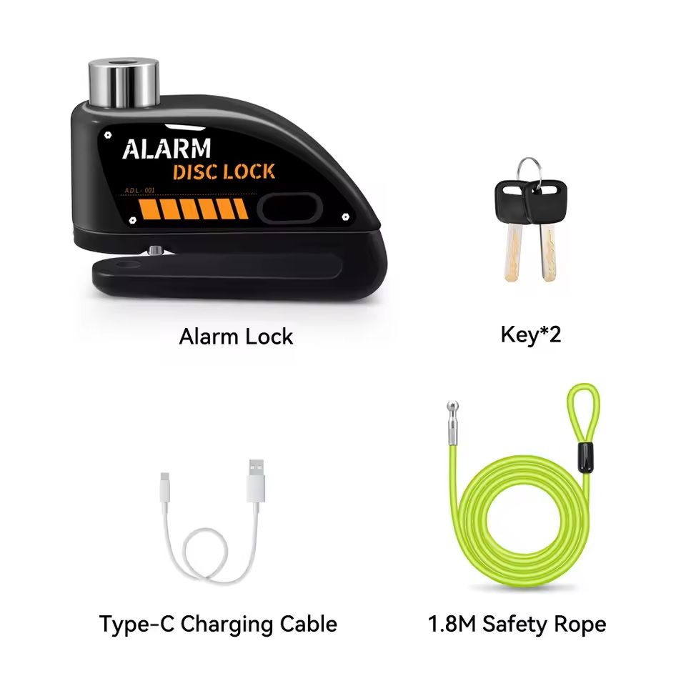 Motorcycle Alarm Disc Brake Lock 120dB Anti Theft Padlock 20