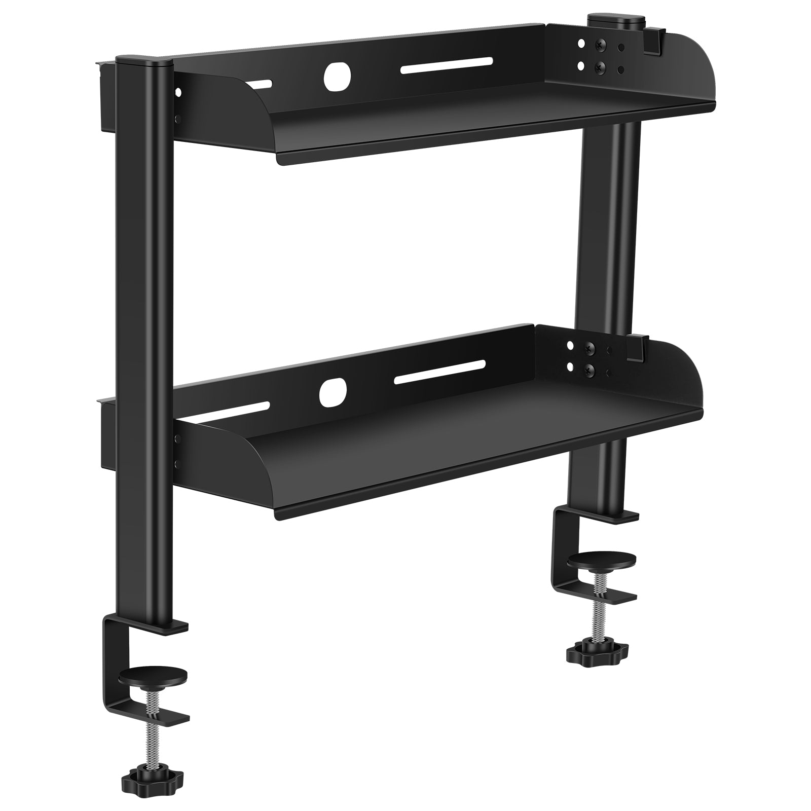 Clamp-on Desk Shelf, No Drill Desk Organizer Rack, Space Saving Adjustable Metal Computer Desktop Clamp High