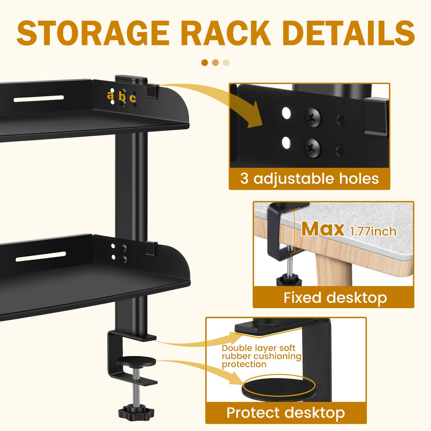Clampon Desk Shelf No Drill Desk Organizer Rack Space Saving Adjustable Metal Computer Desktop Clam 2