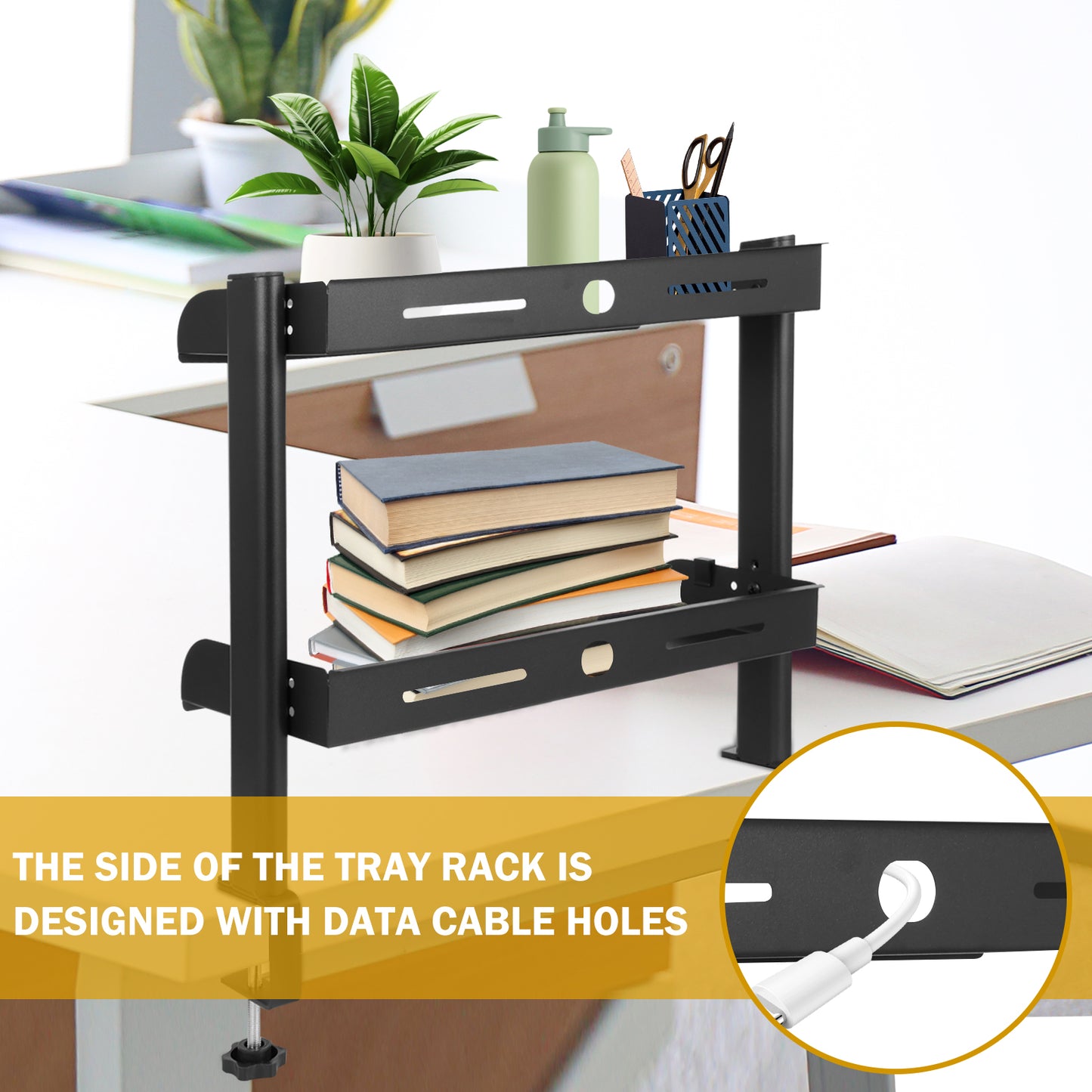 Clampon Desk Shelf No Drill Desk Organizer Rack Space Saving Adjustable Metal Computer Desktop Clam 3