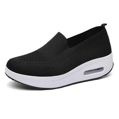 Spring Autumn Women's Swing Shoes Mesh Loafers, Flat Platform Female Shoe Wedges, Wide Width Height Increasing Ladies