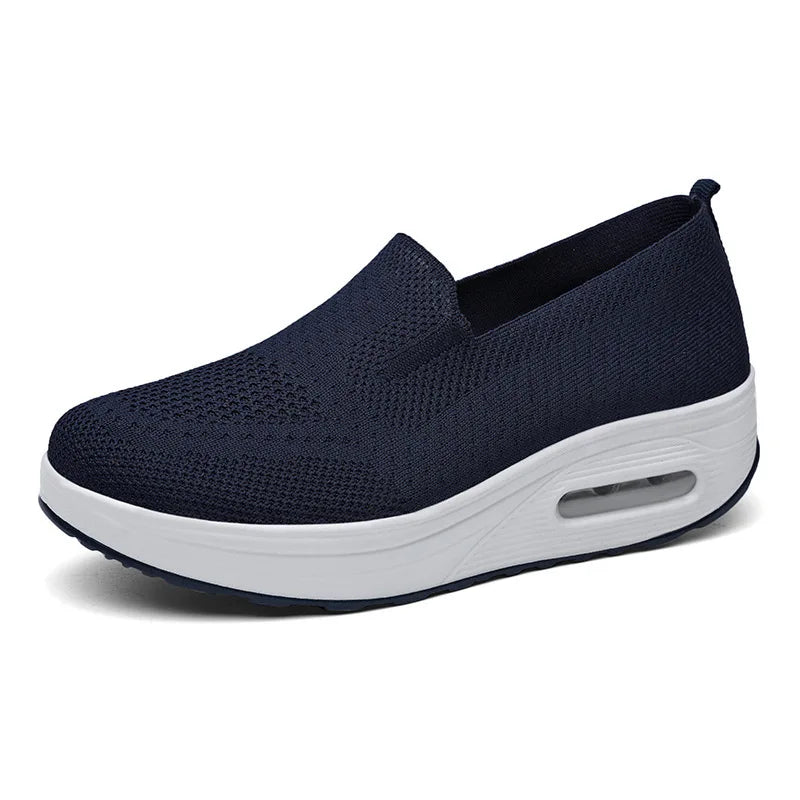 Spring Autumn Women's Swing Shoes Mesh Loafers, Flat Platform Female Shoe Wedges, Wide Width Height Increasing Ladies