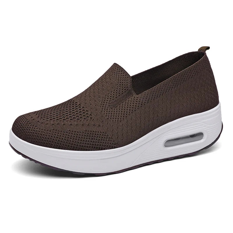 Spring Autumn Women's Swing Shoes Mesh Loafers, Flat Platform Female Shoe Wedges, Wide Width Height Increasing Ladies