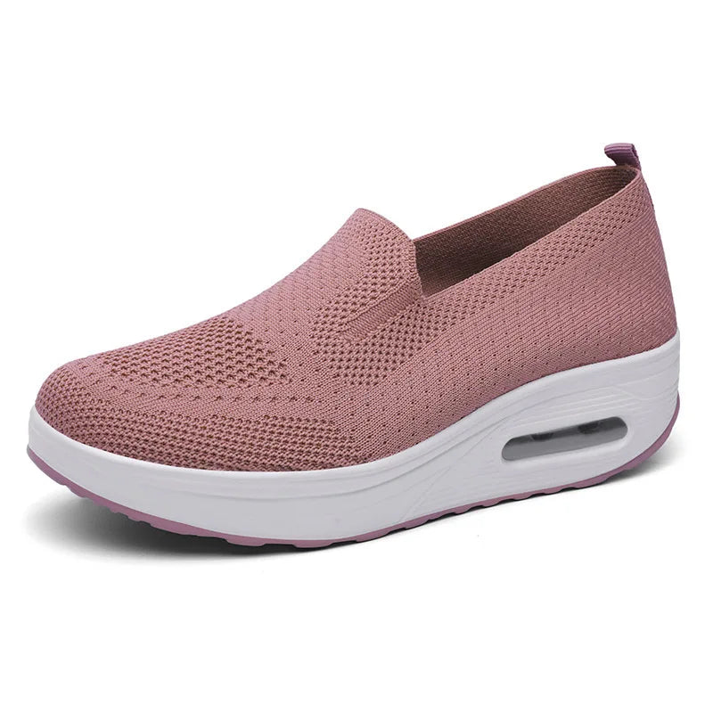Spring Autumn Women's Swing Shoes Mesh Loafers, Flat Platform Female Shoe Wedges, Wide Width Height Increasing Ladies