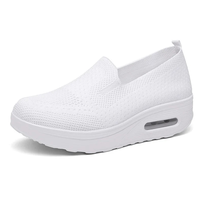 Spring Autumn Women's Swing Shoes Mesh Loafers, Flat Platform Female Shoe Wedges, Wide Width Height Increasing Ladies