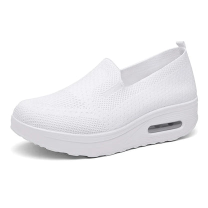 Spring Autumn Women's Swing Shoes Mesh Loafers, Flat Platform Female Shoe Wedges, Wide Width Height Increasing Ladies