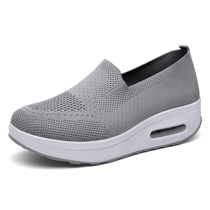 Spring Autumn Women's Swing Shoes Mesh Loafers, Flat Platform Female Shoe Wedges, Wide Width Height Increasing Ladies