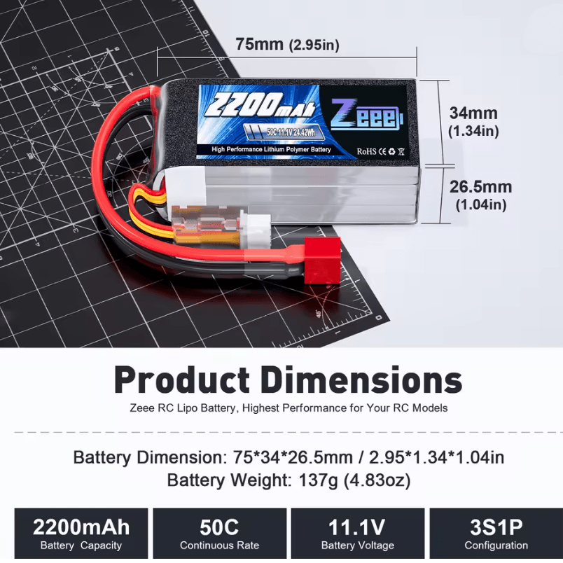 Zeee 3S 2200mAh Shorty Lipo Battery 111V 50C With XT60 Plug For RC Car Drone And FPV Models 1