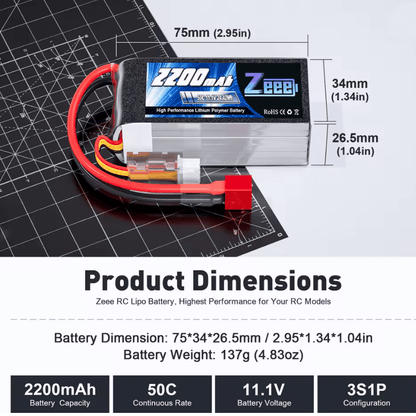 Zeee 3S 2200mAh Shorty Lipo Battery 111V 50C With XT60 Plug For RC Car Drone And FPV Models 1